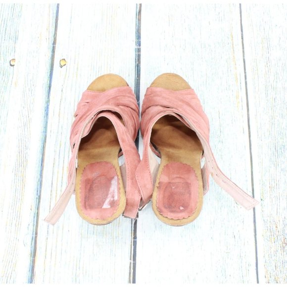 Cordani Pink Coral Strappy Leather Buckle Cork Sole Pump Sandals Size 7 - Picture 6 of 9